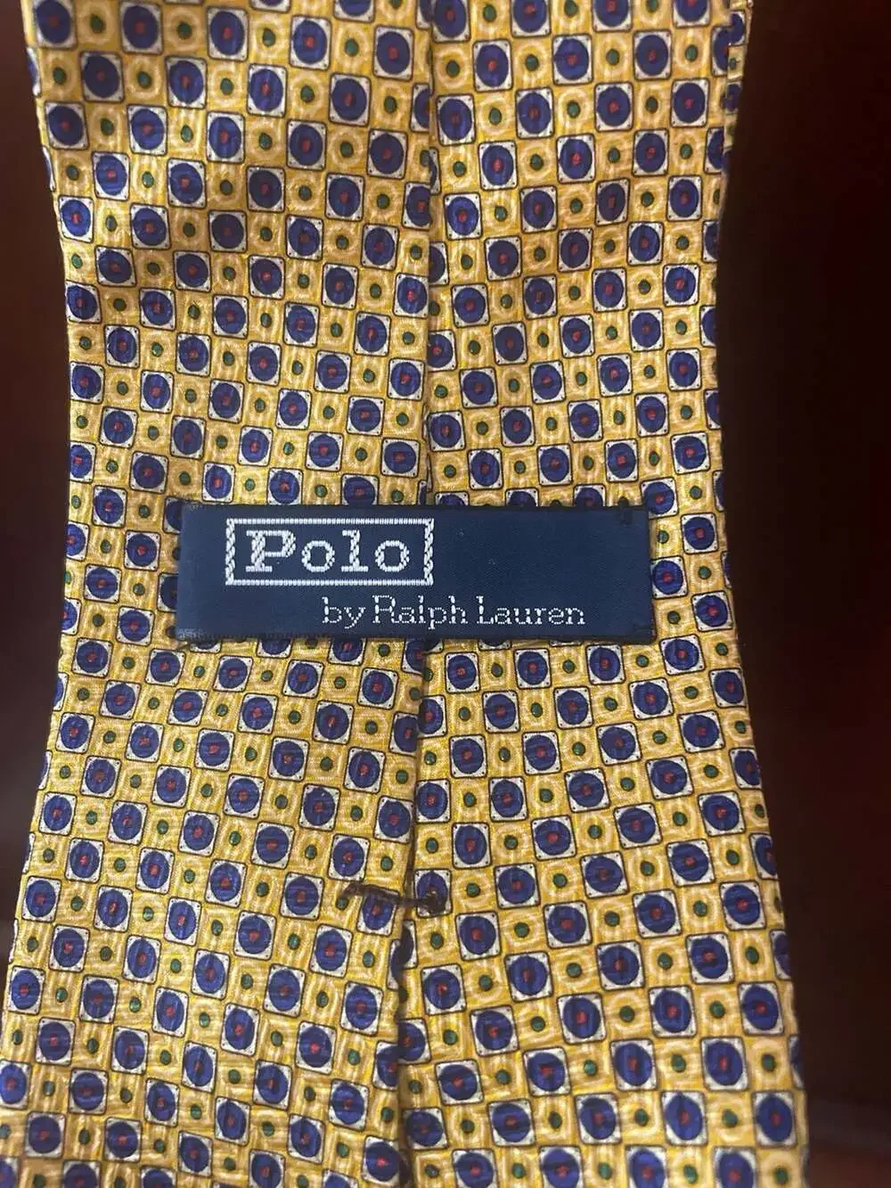 Vintage Polo Ralph Lauren Hand Made Silk Tie with Geometric Medallion Pattern